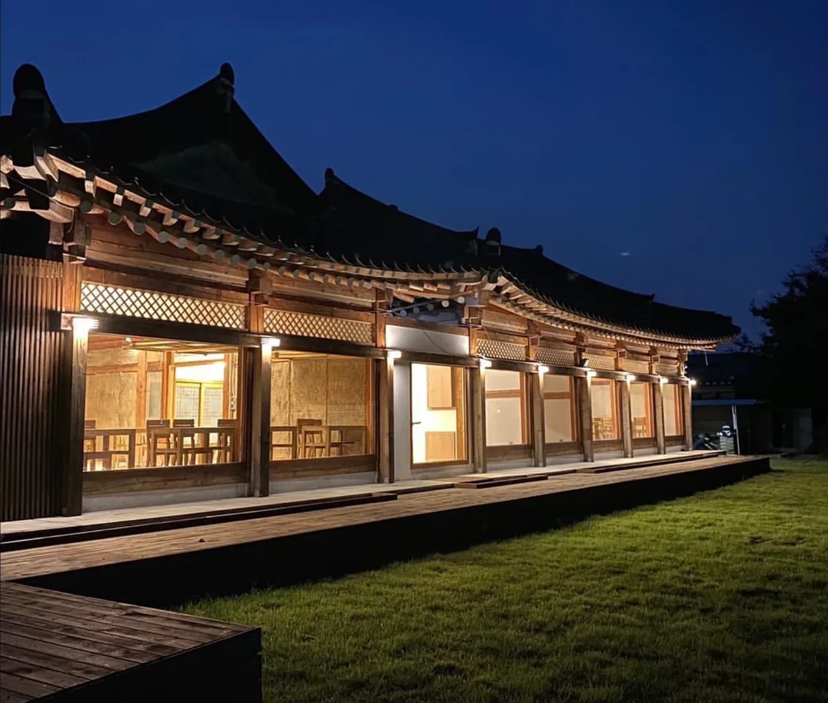 Anggo Gotaek hanok building lit up at night