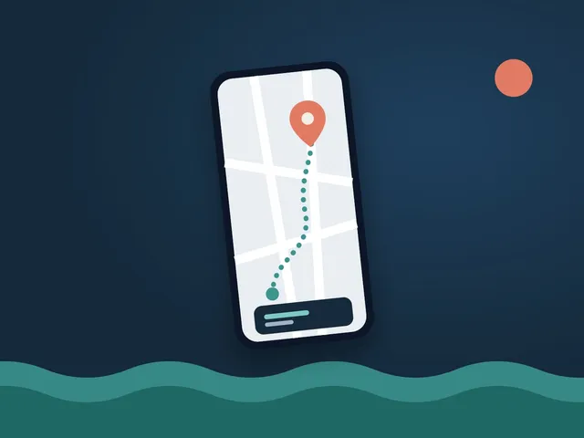 イラスト：スマートフォンの地図に表示された配車ルートと目的地ピン