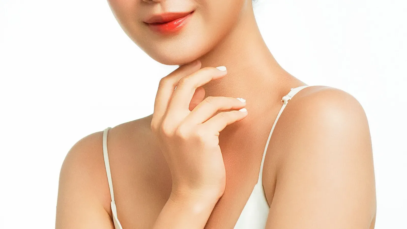 Close-up beauty portrait highlighting clear, radiant skin