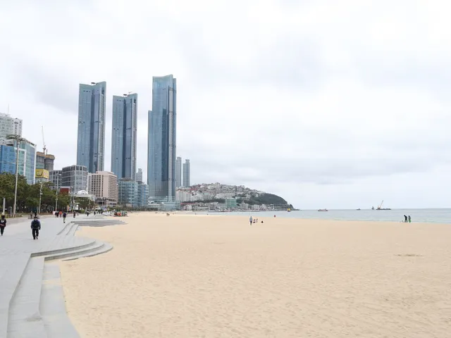Haeundae Beach with the Marine City high-rise skyline along the coast