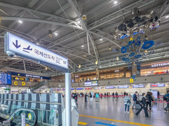 부산 김해국제공항 입국장, 통관을 준비하는 여행객