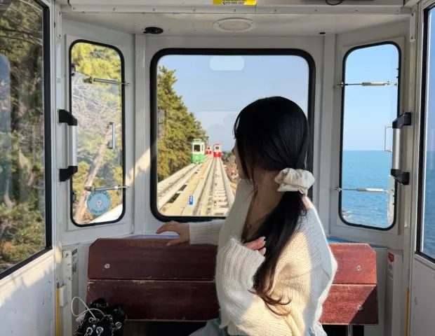 해안 궤도를 달리는 해운대 블루라인파크의 알록달록한 스카이캡슐