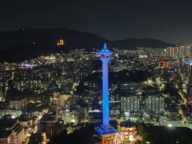 Daytime view of Gwangan Bridge and the Haeundae / Marine City skyline over the water